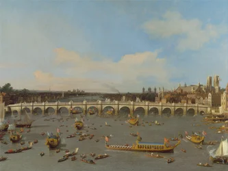 Pont de Westminster, avec la procession du Lord Maire sur la Tamise